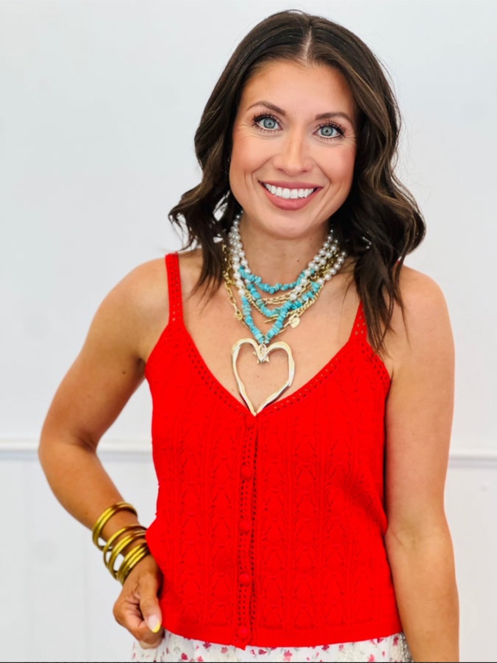 🆕❤️ALLIE ROSE: RUBY Pointelle Button Tank Top SMALL